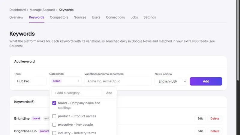 Adding a keyword