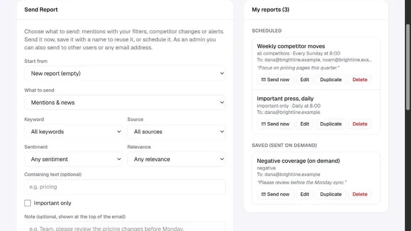 Send Report and saved reports